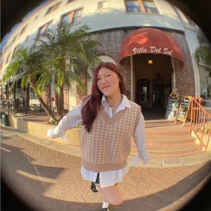 Tan Houndstooth Print Sweater Vest